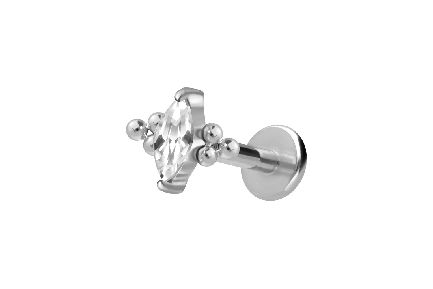 Titan Labret Piercing mit Innengewinde KRISTALLTROPFEN + 6 KUGELN